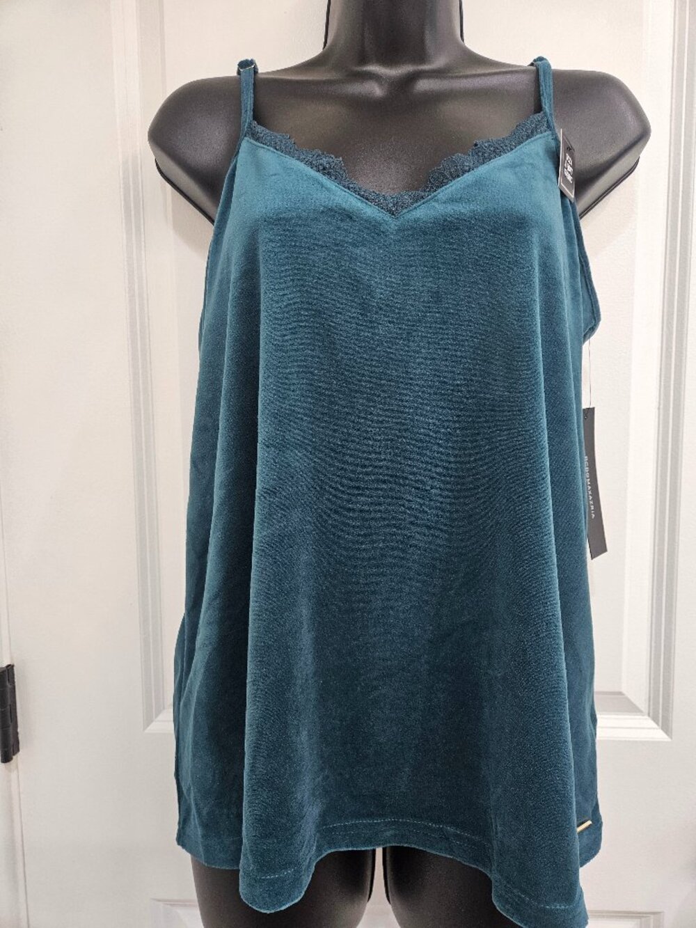 BCBGMAXAZRIA Teal Velvet Lace-Trim Camisole